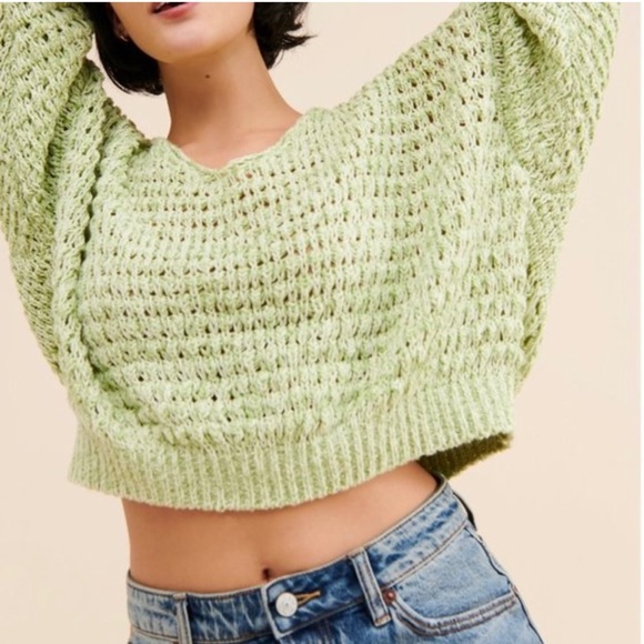 Free People Sweaters - Free People Coconut V Neck Knit Sweater in Kiwi Cream Combo Size XL